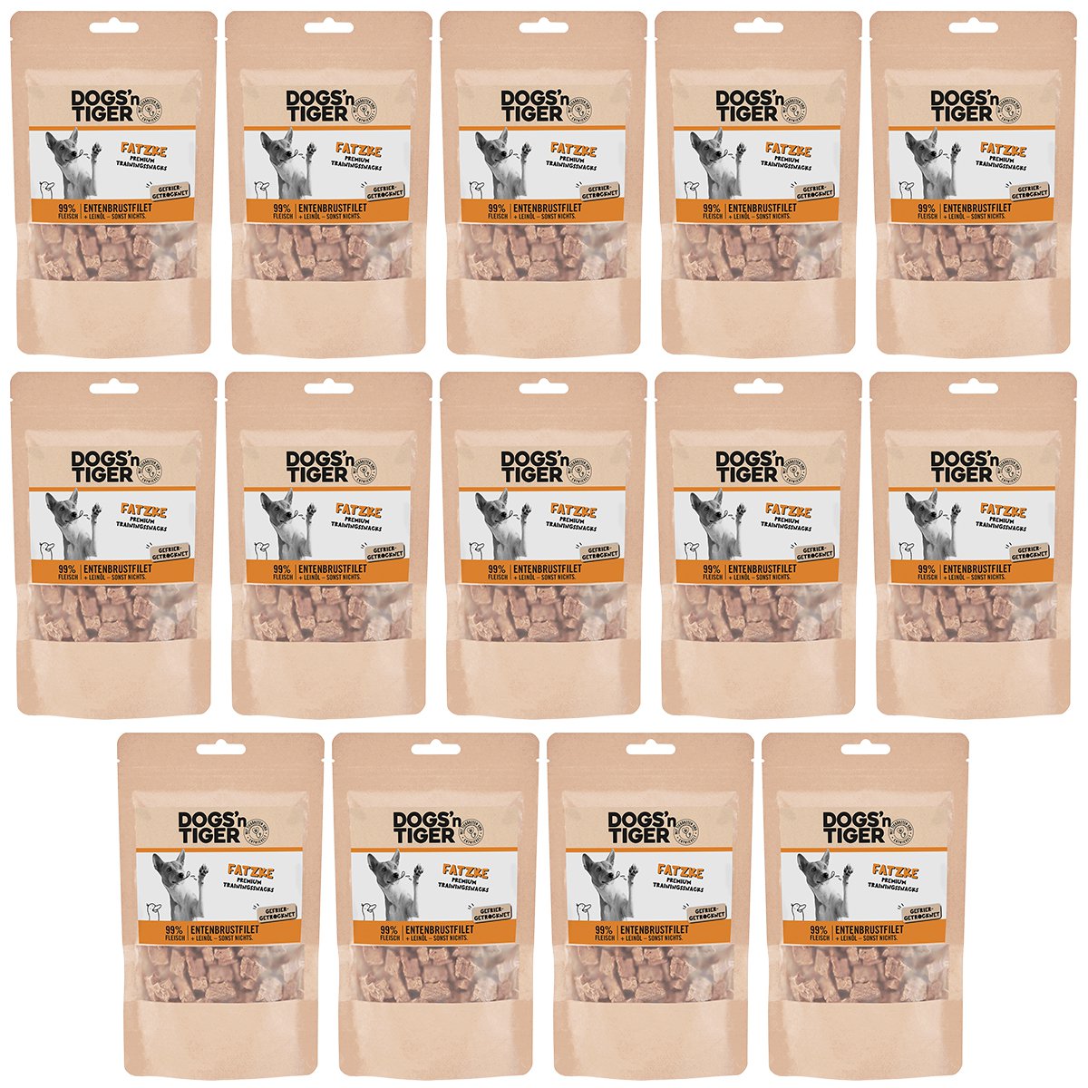 Dogs’n Tiger Adult, Hunde Snacks, Fatzke, Leckerlies, 99% gefriergetrocknetes Entenbrustfilet