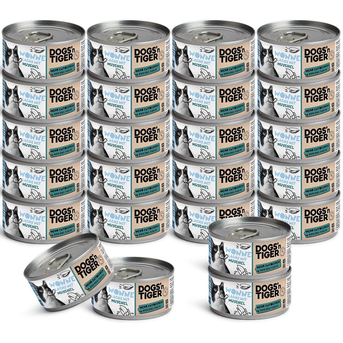 Dogs’n Tiger Adult, Premium Katzenfutter, Wonne, Nassfutter, Getreidefrei, Lachs & Muscheln