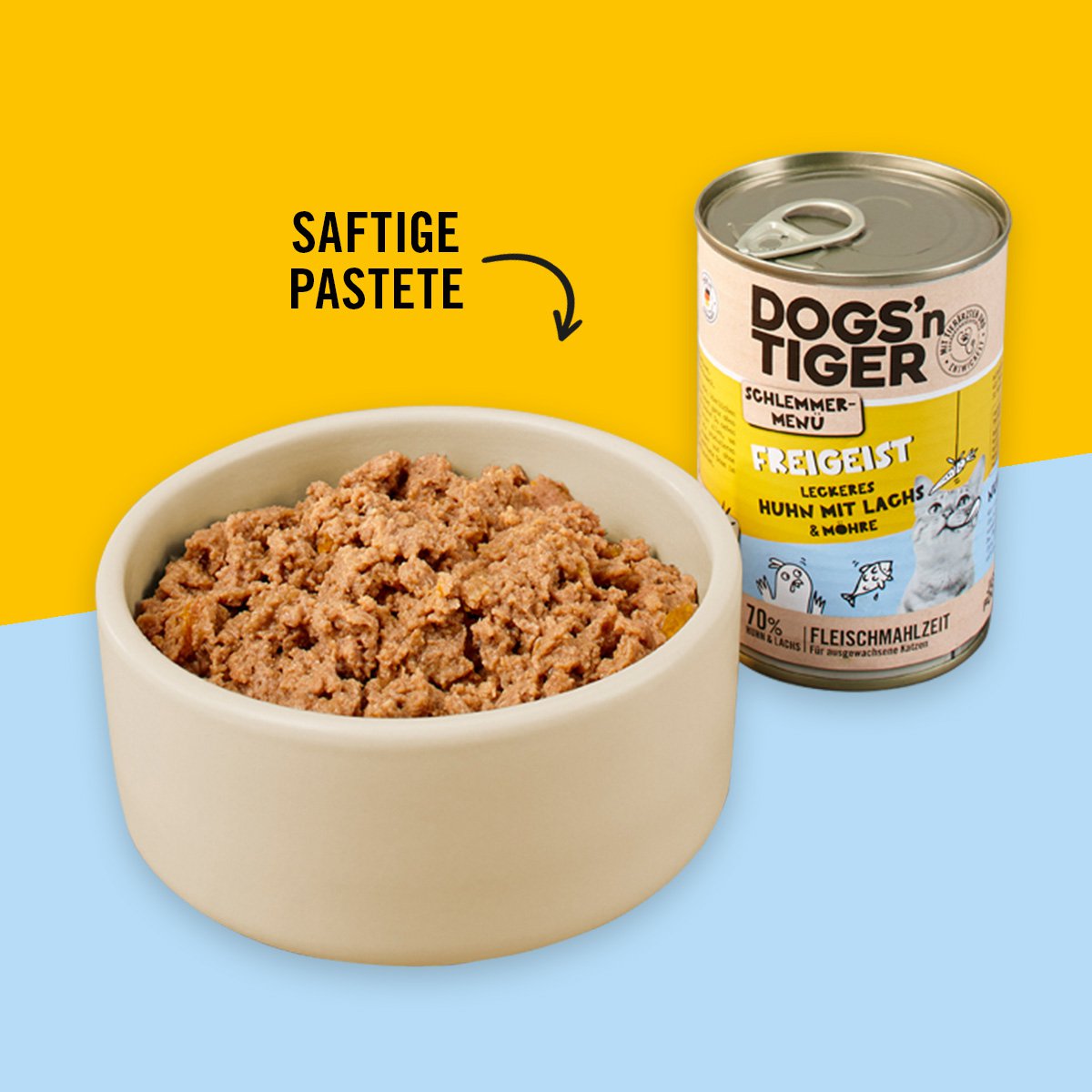 Dogs’n Tiger Adult, Katzenfutter, Freigeist, Katzen Nassfutter, Getreidefrei, Huhn, Lachs & Karotte