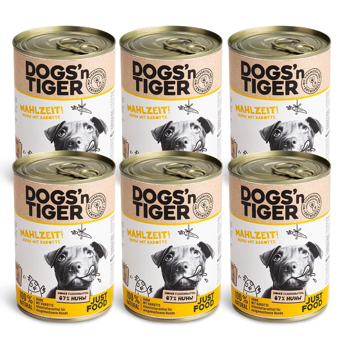 Dogs’n Tiger Adult Premium Hundefutter, Nassfutter, Getreidefrei, Mahlzeit, Huhn & Karotte