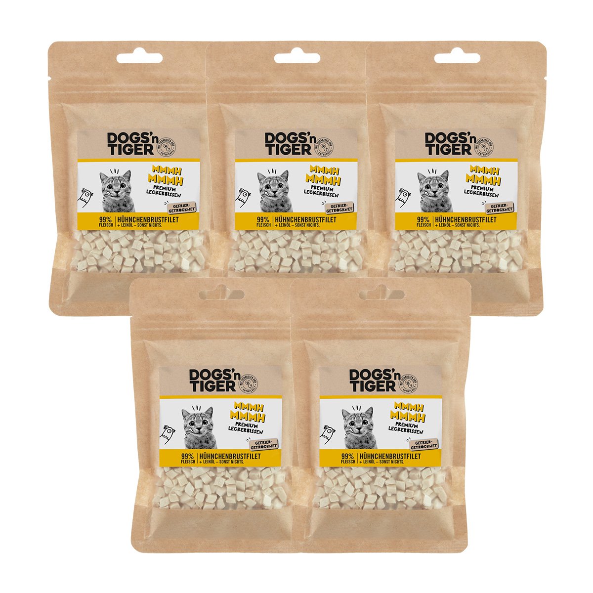 Dogs’n Tiger Adult Katzen Snacks Mmmh mmmh, Leckerlies, 99% gefriergetrocknetes Hühnchenbrustfilet