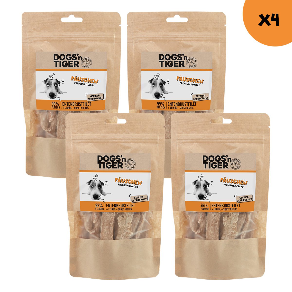 Dogs’n Tiger Adult, Hunde Snacks, Päuschen Ente, Leckerlies, 99% gefriergetrocknetes Entenbrustfilet