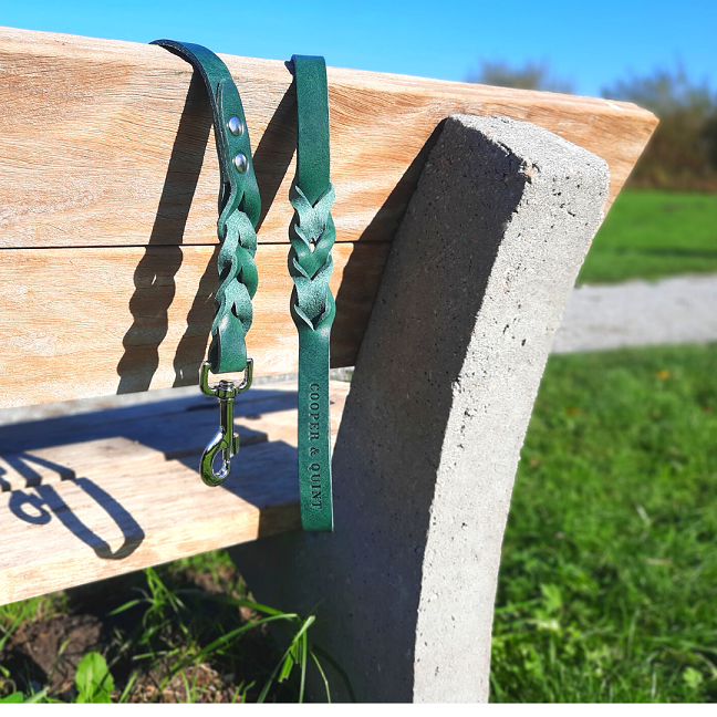 Geflochtene Hundeleine in Leder - grün