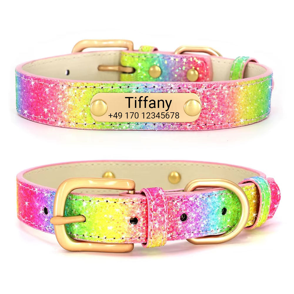 Hundehalsband "Tiffany" mit Namen und Telefon personalisiert. Lasergravur inklusive.