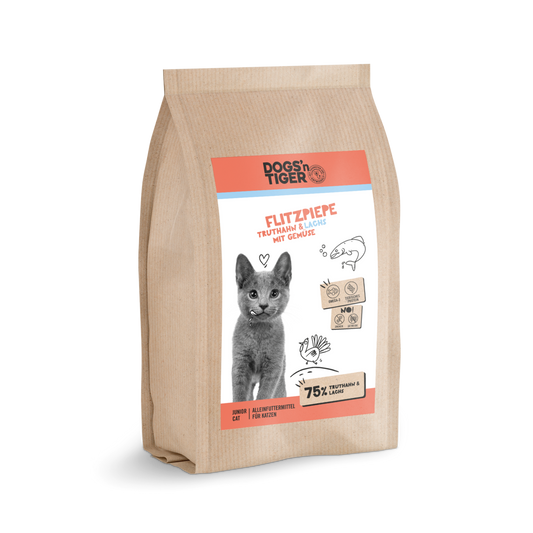 Dogs’n Tiger Junior Premium Katzenfutter, Flitzpiepe, Kitten Trockenfutter, Getreidefrei, Lachs & Truthahn