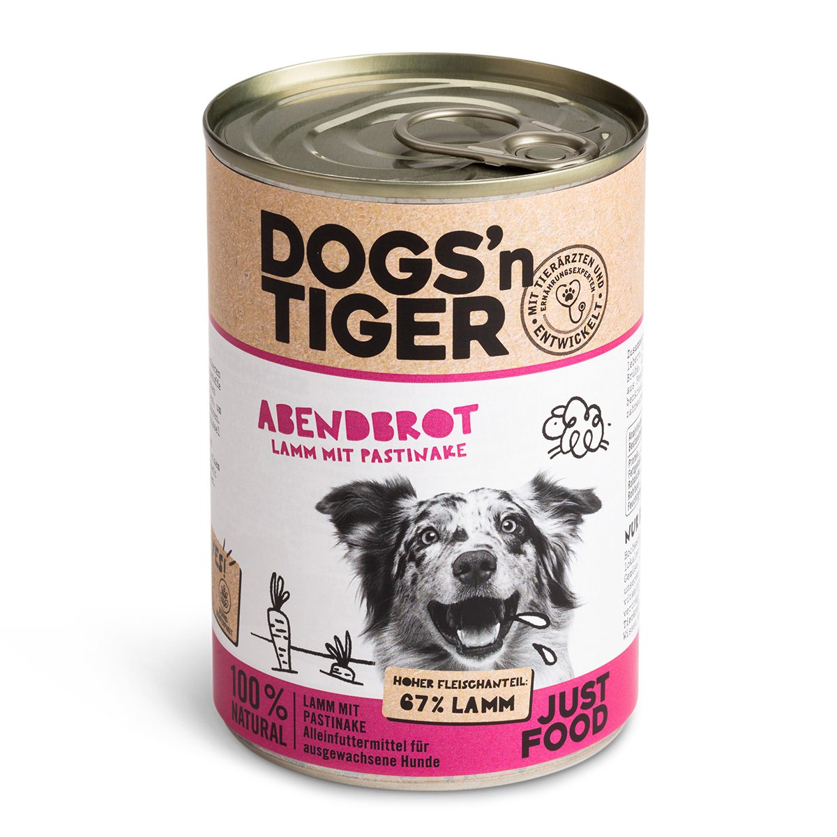 Dogs’n Tiger Adult Premium Hundefutter, Abendbrot, Nassfutter, Getreidefrei, Lamm, Pastinake & Gesund-Kräuterpaket