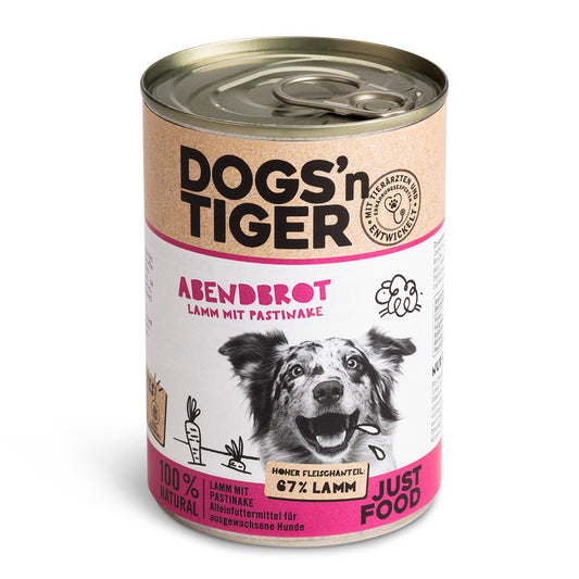 Dogs’n Tiger Adult Premium Hundefutter, Abendbrot, Nassfutter, Getreidefrei, Lamm, Pastinake & Gesund-Kräuterpaket