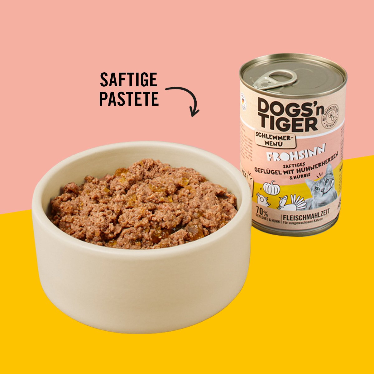 Dogs’n Tiger Adult, Katzenfutter, Frohsinn, Katzen Nassfutter, Getreidefrei, Geflügel & Kürbis