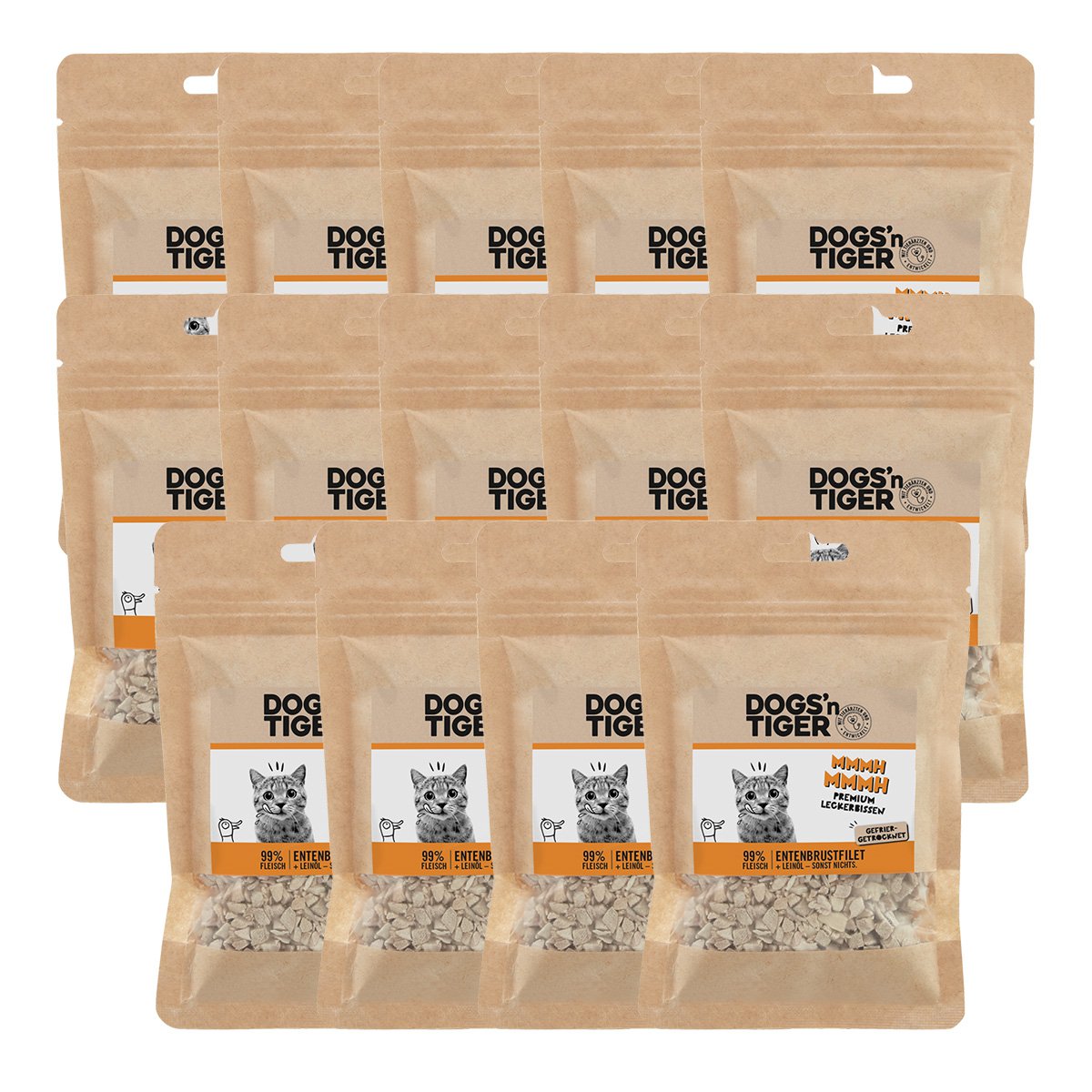 Dogs’n Tiger Adult Katzen Snacks Mmmh mmmh, Leckerlies, 99% gefriergetrocknetes Entenbrustfilet