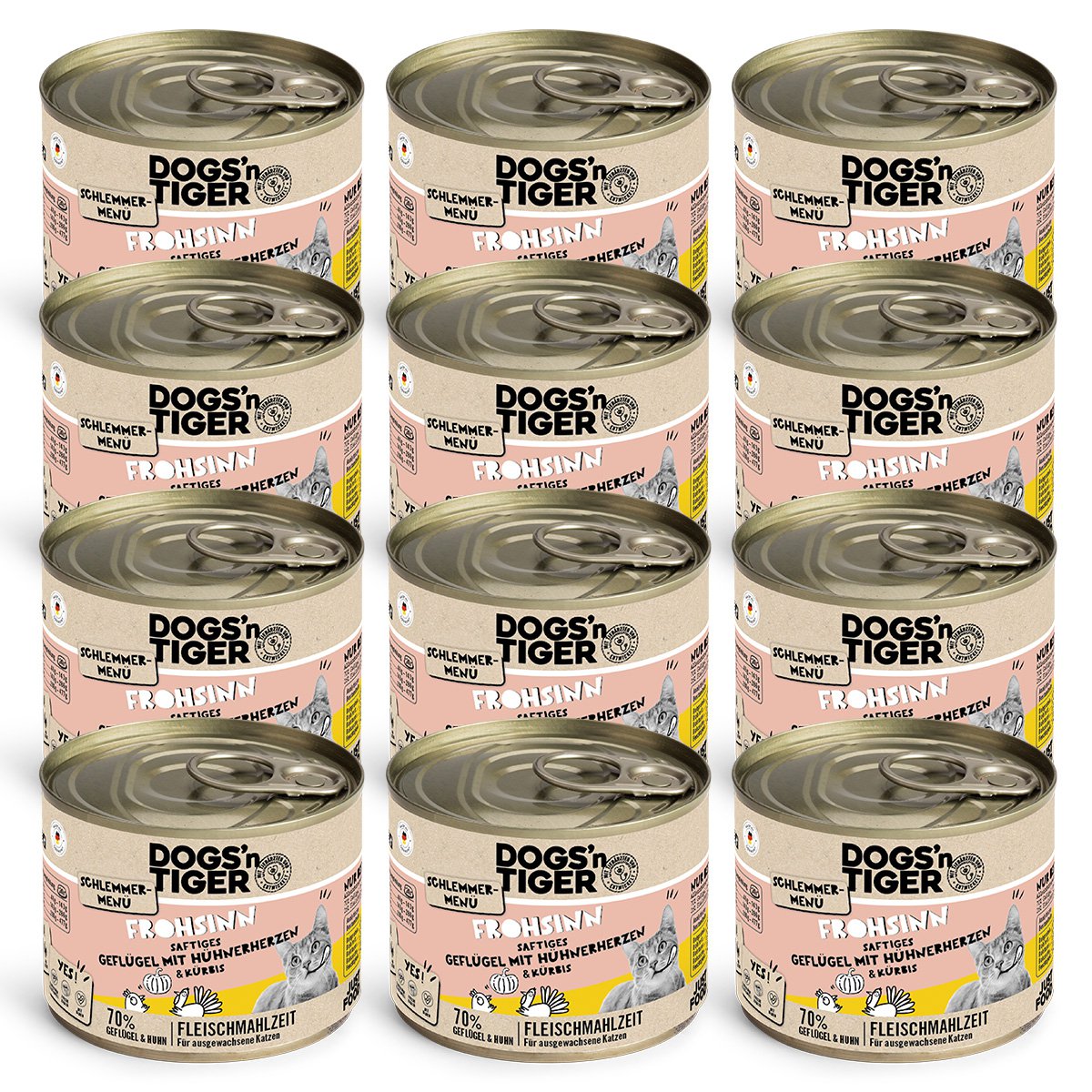 Dogs’n Tiger Adult, Katzenfutter, Frohsinn, Katzen Nassfutter, Getreidefrei, Geflügel & Kürbis