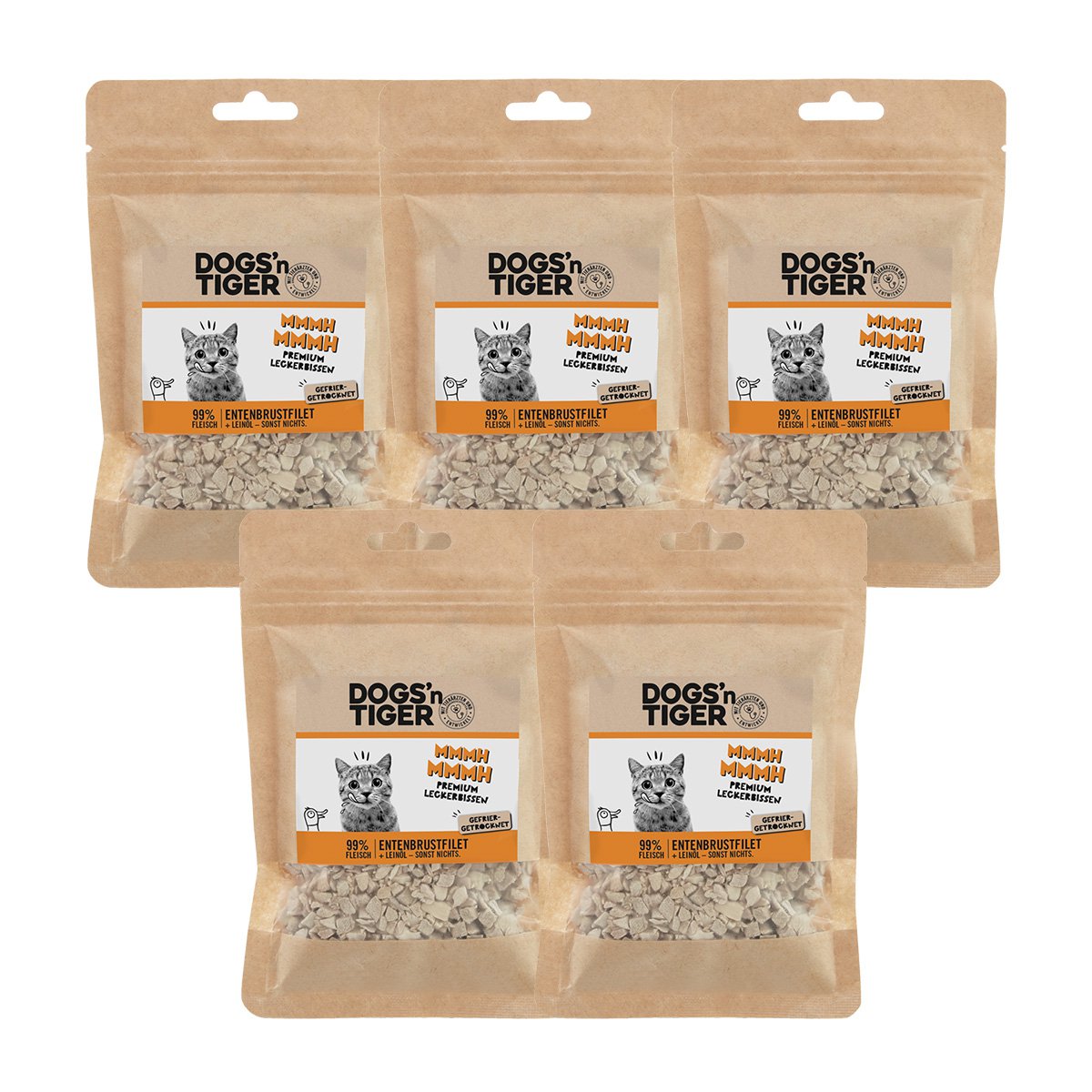 Dogs’n Tiger Adult Katzen Snacks Mmmh mmmh, Leckerlies, 99% gefriergetrocknetes Entenbrustfilet