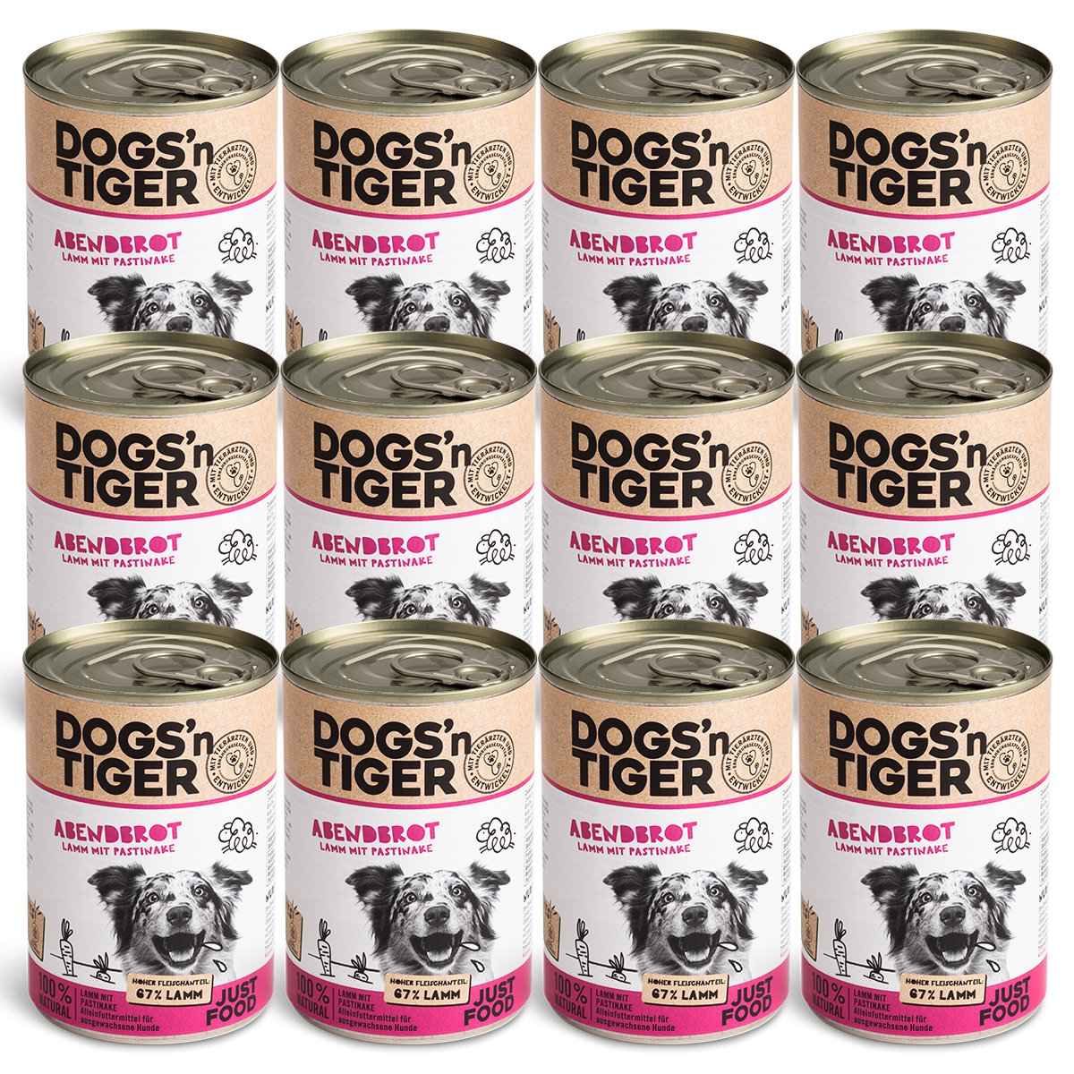 Dogs’n Tiger Adult Premium Hundefutter, Abendbrot, Nassfutter, Getreidefrei, Lamm, Pastinake & Gesund-Kräuterpaket