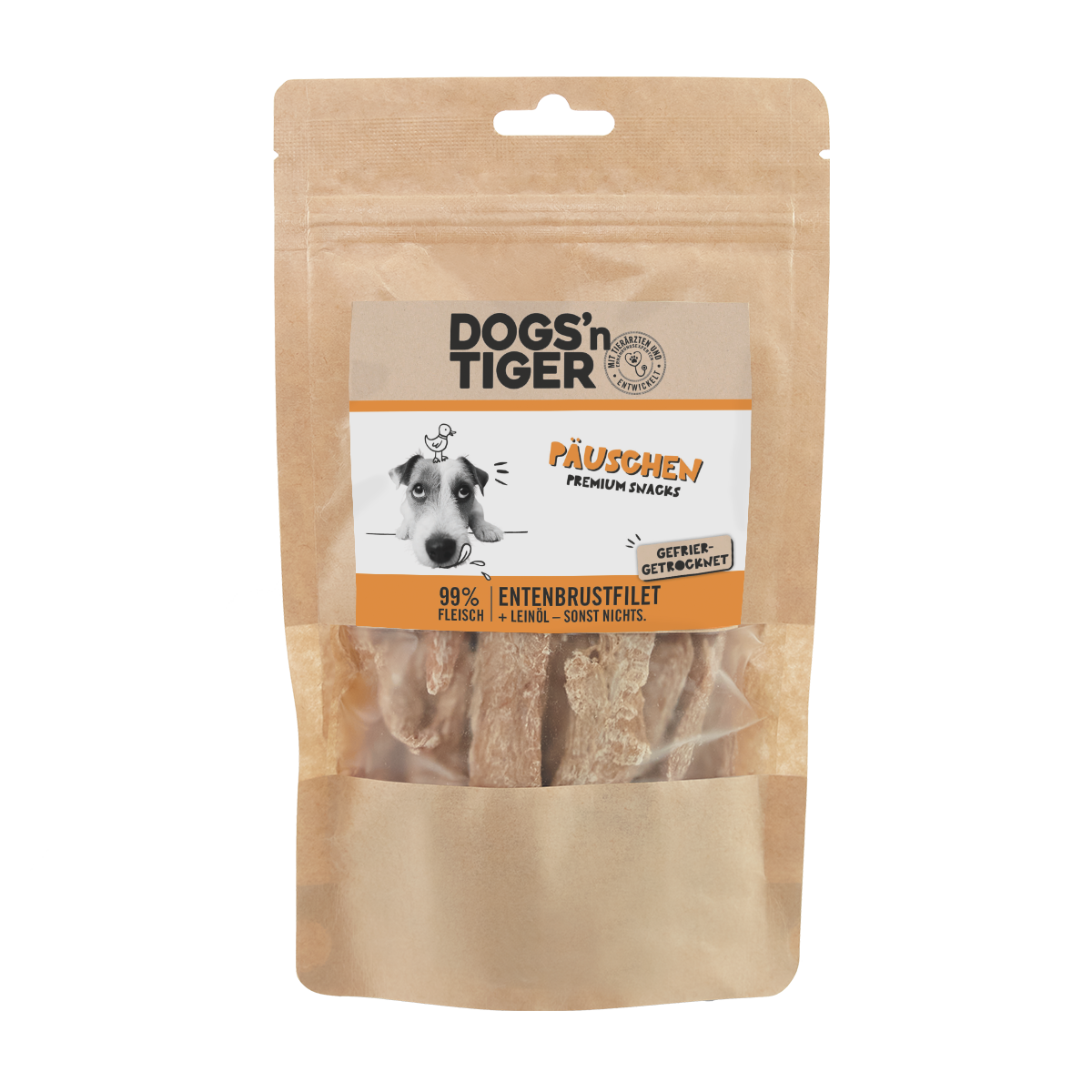 Dogs’n Tiger Adult, Hunde Snacks, Päuschen Ente, Leckerlies, 99% gefriergetrocknetes Entenbrustfilet