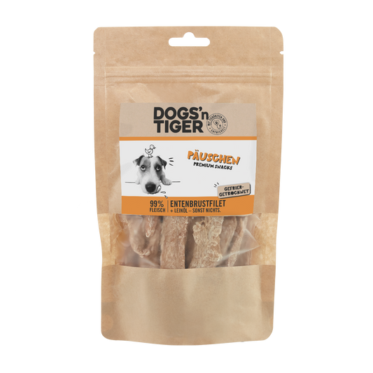 Dogs’n Tiger Adult, Hunde Snacks, Päuschen Ente, Leckerlies, 99% gefriergetrocknetes Entenbrustfilet
