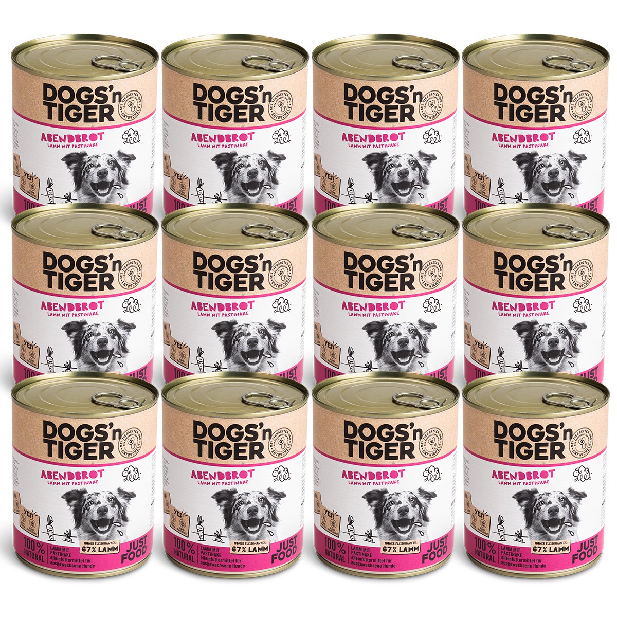 Dogs’n Tiger Adult Premium Hundefutter, Abendbrot, Nassfutter, Getreidefrei, Lamm, Pastinake & Gesund-Kräuterpaket
