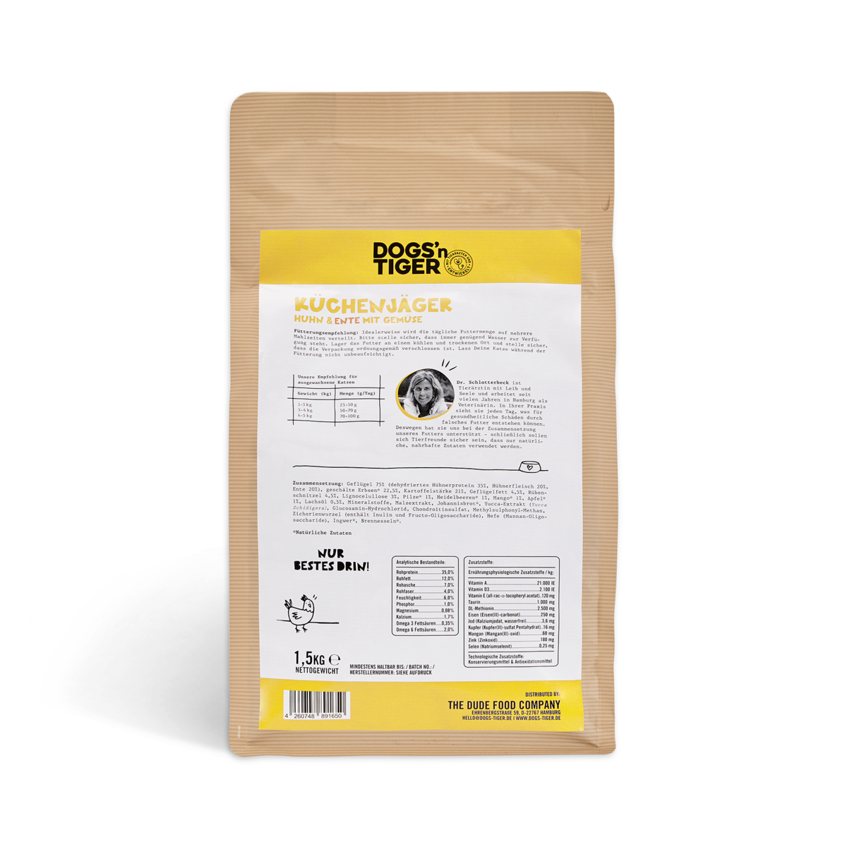 Dogs’n Tiger Adult, Senior Premium Katzenfutter, Trockenfutter, Getreidefrei, Küchenjäger, Huhn & Ente