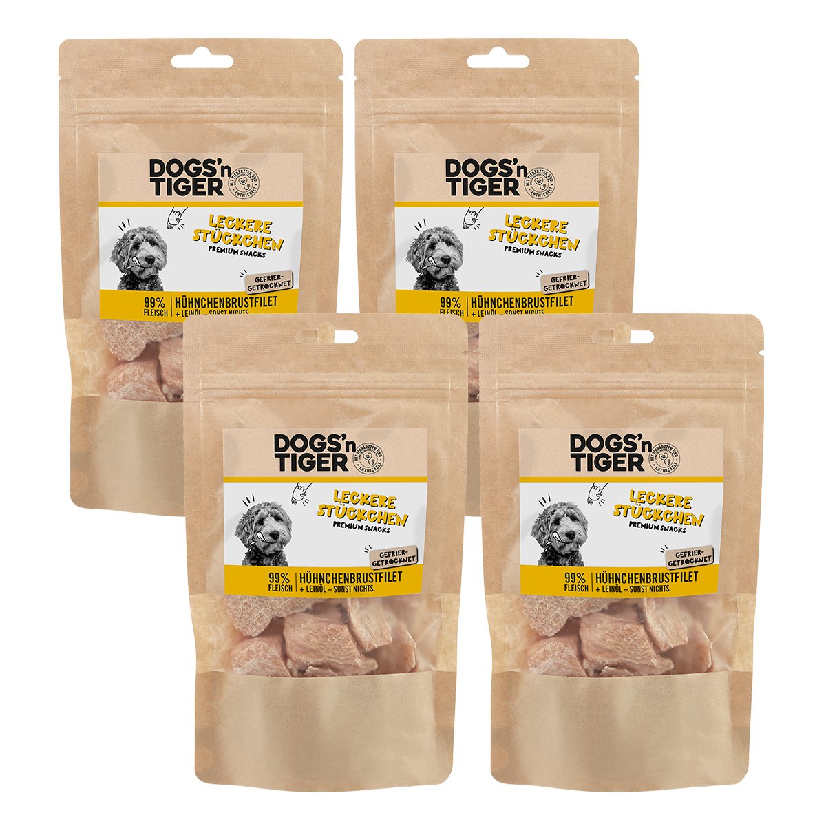 Dogs’n Tiger Adult, Hunde Snacks, Leckere Stückchen, Leckerlies, 99% gefriergetrocknetes Hühnchenbrustfilet