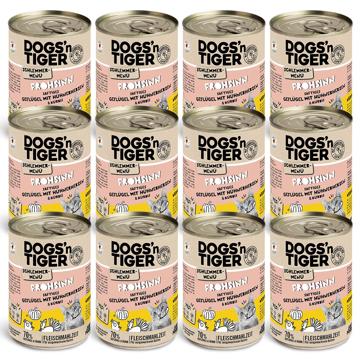 Dogs’n Tiger Adult, Katzenfutter, Frohsinn, Katzen Nassfutter, Getreidefrei, Geflügel & Kürbis