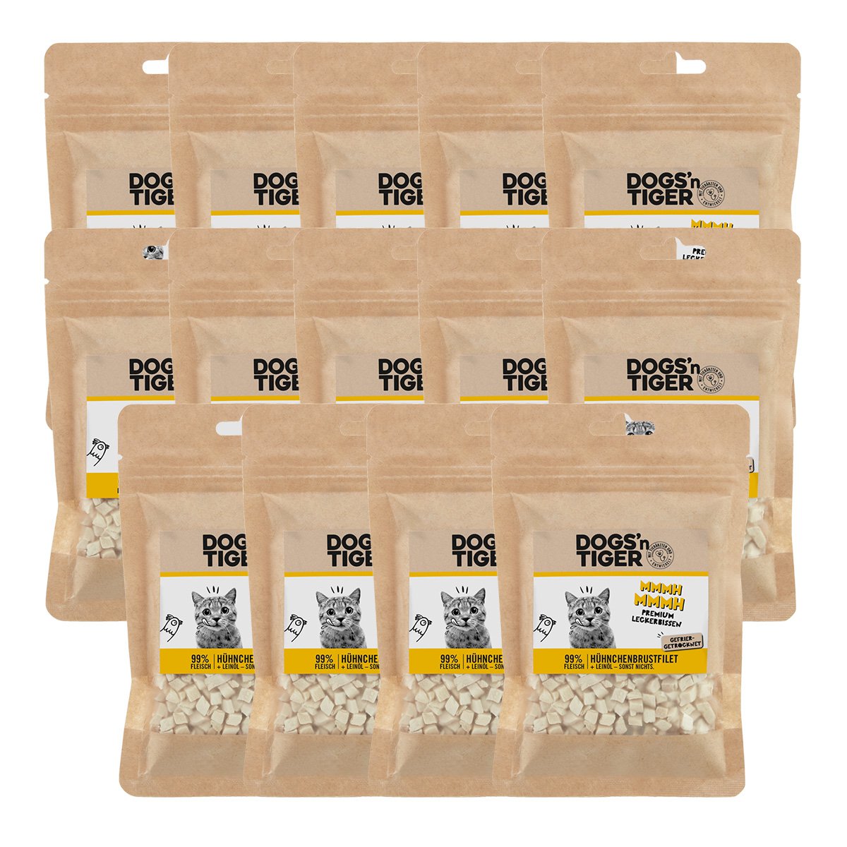 Dogs’n Tiger Adult Katzen Snacks Mmmh mmmh, Leckerlies, 99% gefriergetrocknetes Hühnchenbrustfilet