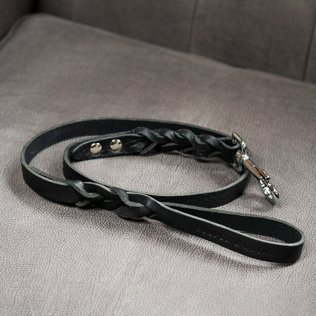 Gedrehte Hundeleine | Schwarz | Leder