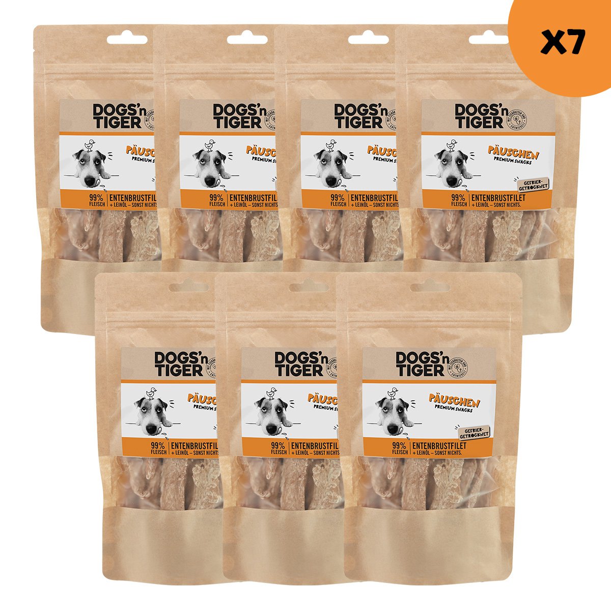 Dogs’n Tiger Adult, Hunde Snacks, Päuschen Ente, Leckerlies, 99% gefriergetrocknetes Entenbrustfilet