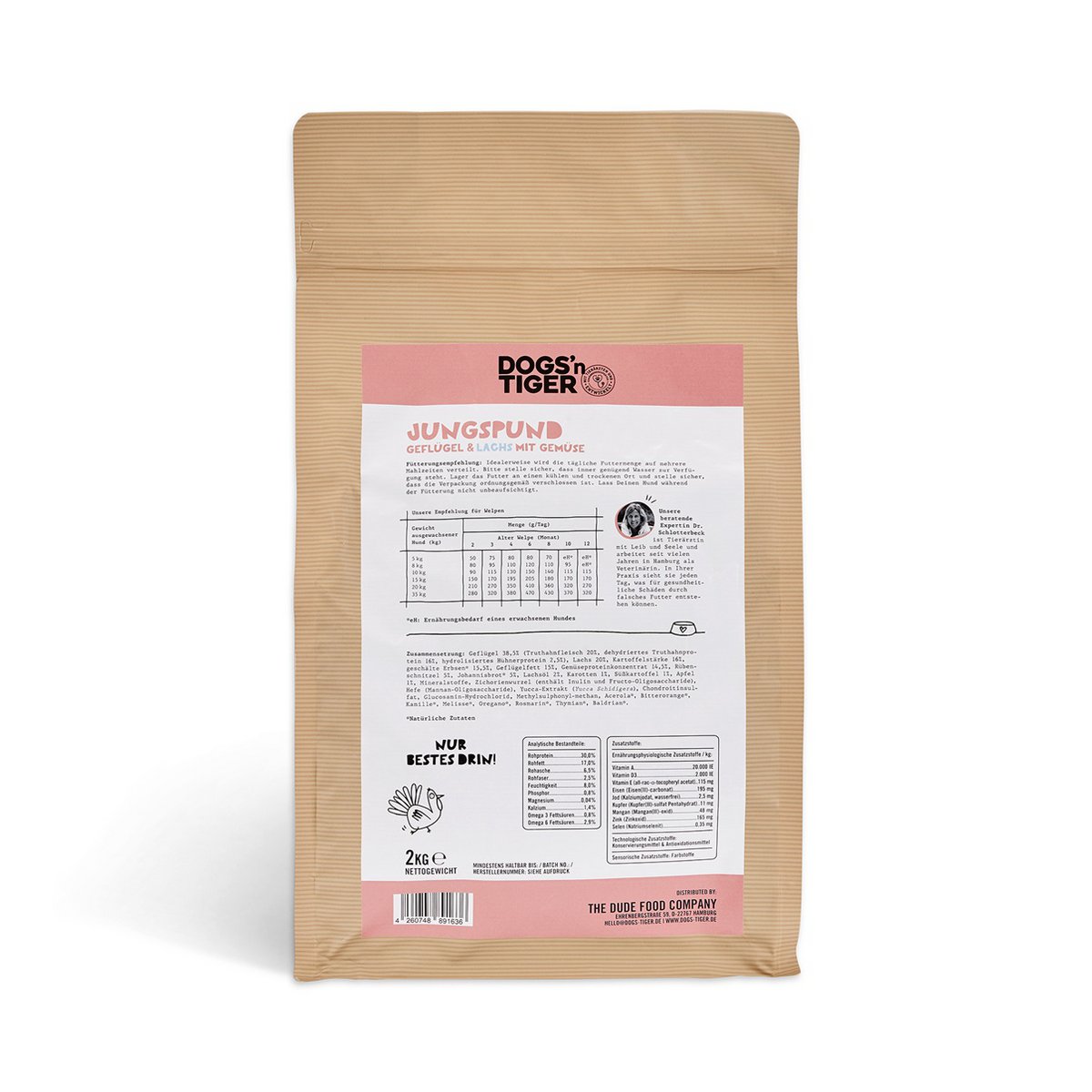 Dogs’n Tiger Junior Premium Hunde Futter, Jungspund, Welpen Trockenfutter, Getreidefrei, Lachs & Truthahn