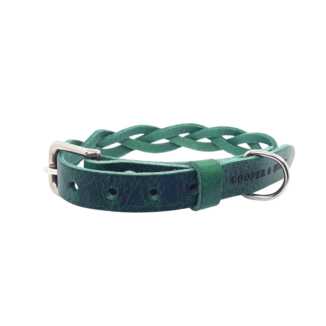 Hundehalsband, gedrehtes Halsband aus Leder Grün