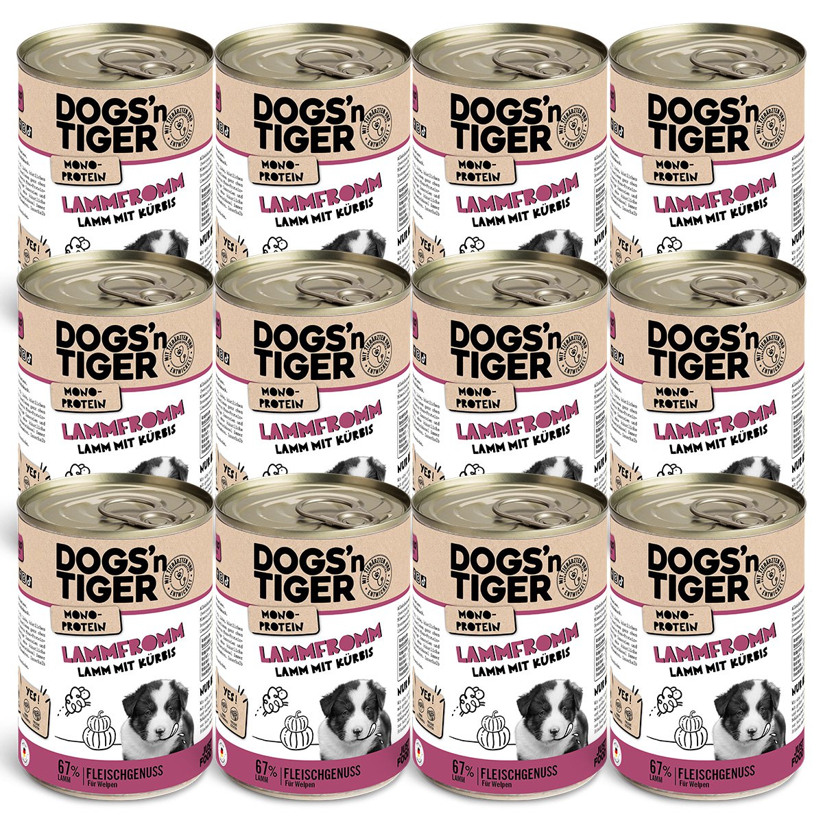 Dogs’n Tiger Junior, Hundefutter, Lammfromm, Hunde Nassfutter, Welpen Futter, Monoproteine, Lamm & Kürbis