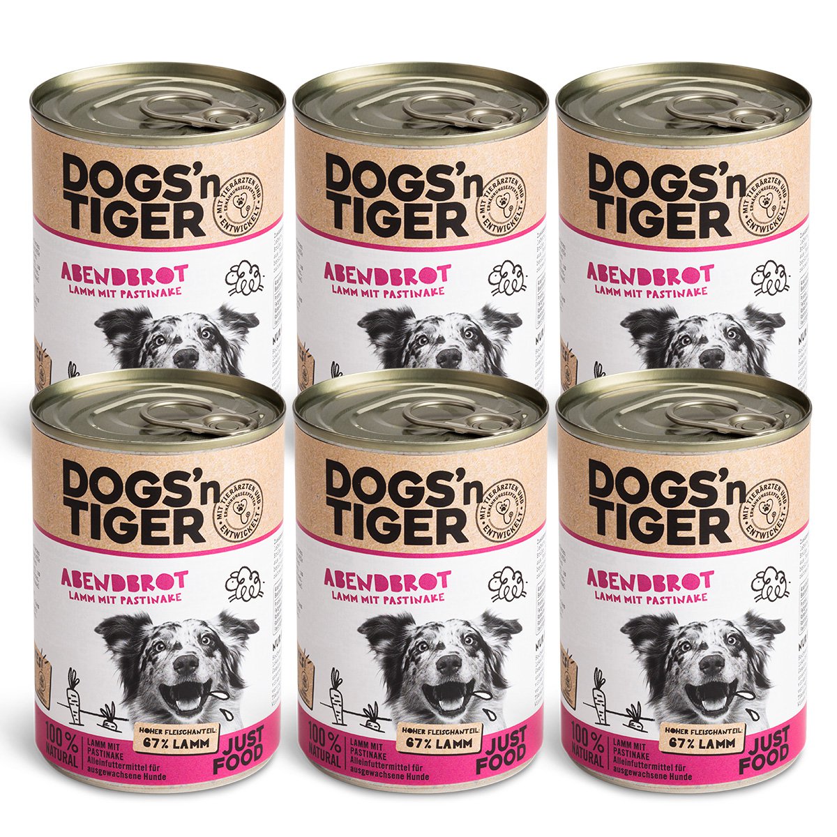 Dogs’n Tiger Adult Premium Hundefutter, Abendbrot, Nassfutter, Getreidefrei, Lamm, Pastinake & Gesund-Kräuterpaket