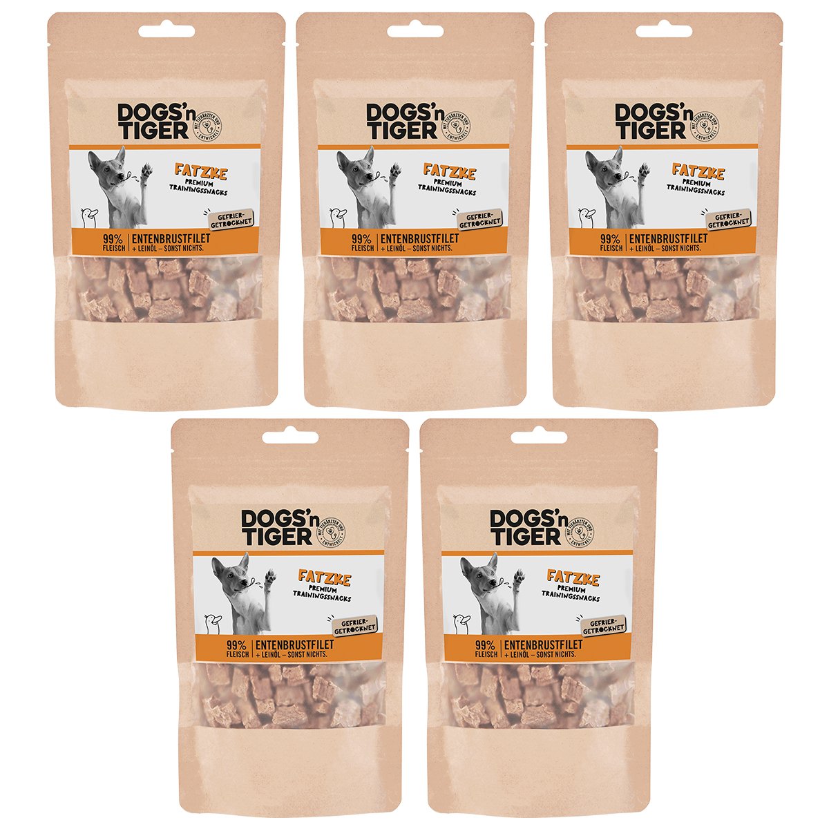 Dogs’n Tiger Adult, Hunde Snacks, Fatzke, Leckerlies, 99% gefriergetrocknetes Entenbrustfilet