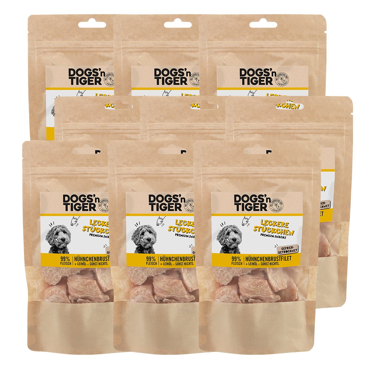 Dogs’n Tiger Adult, Hunde Snacks, Leckere Stückchen, Leckerlies, 99% gefriergetrocknetes Hühnchenbrustfilet