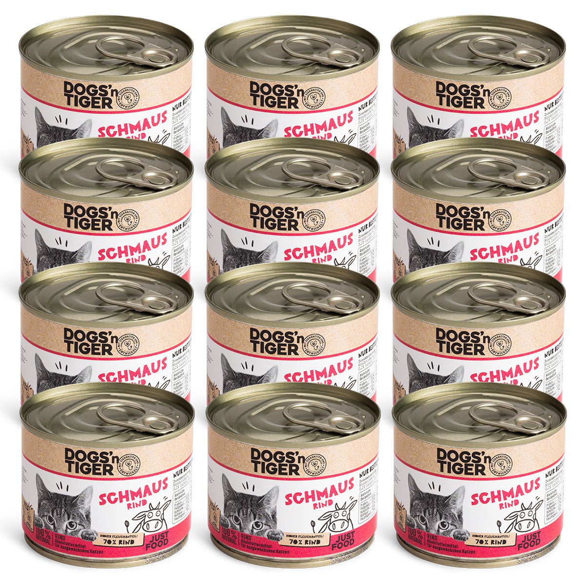 Dogs’n Tiger Adult Premium Katzenfutter Schmaus, Nassfutter, Getreidefrei, Rind