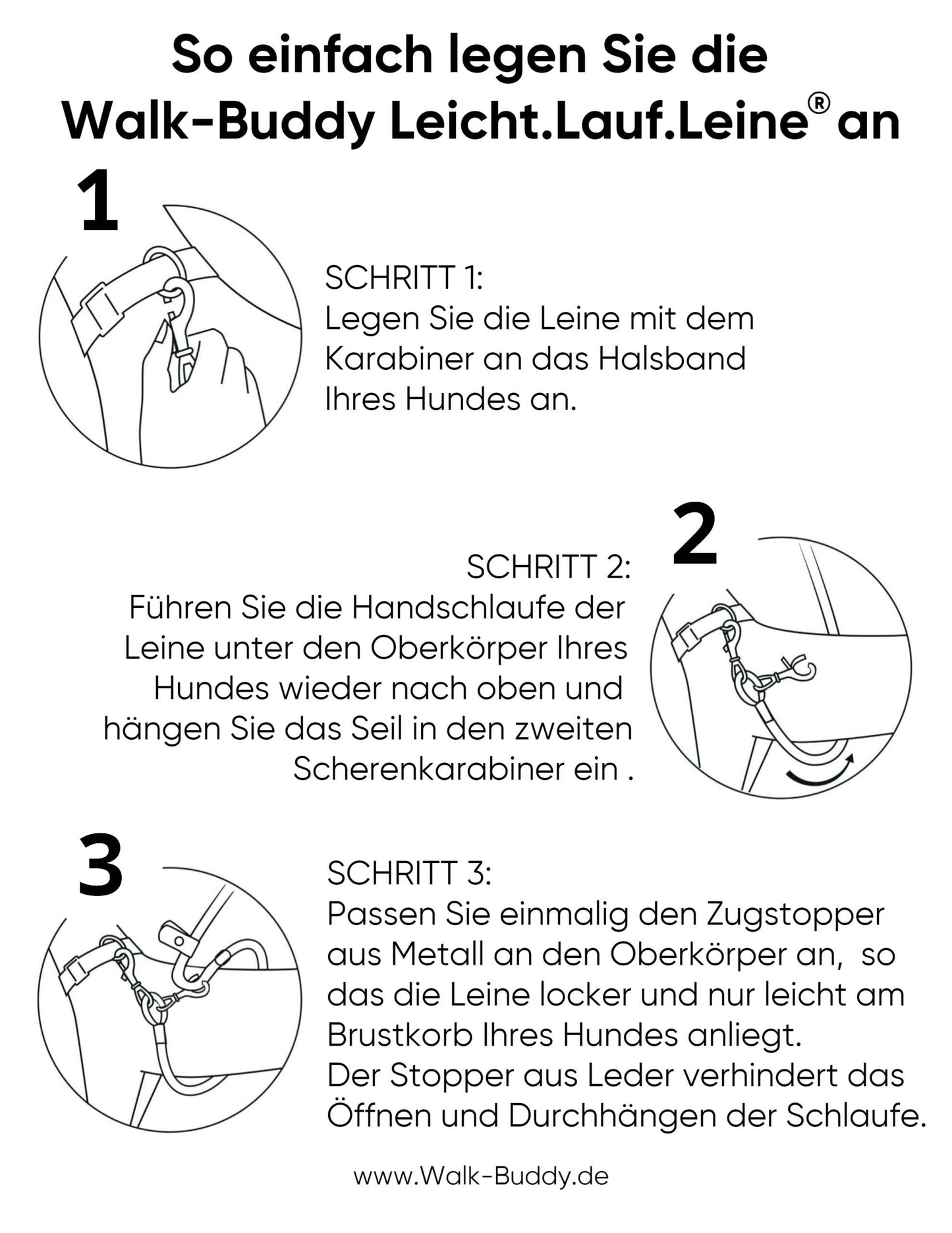 LeichtLaufLeine® Kurzleine, Übungsleine, Hundeleine zur besseren Leinenführung