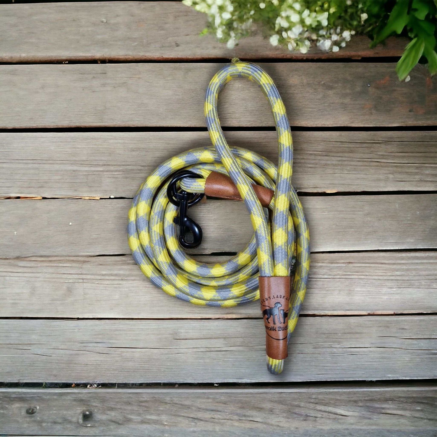 Hundeleine grau gelb Angebot mit gratis Tauseil zum spielen und zerren