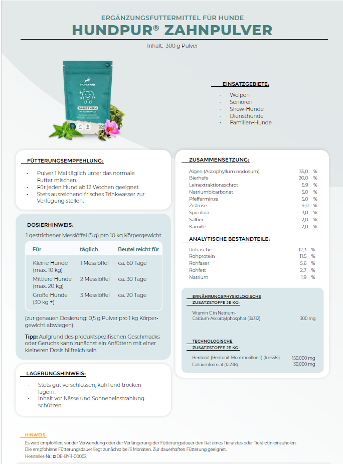 Hundpur® Zähne & Atem - Zahnpflegepulver für Deinen Hund