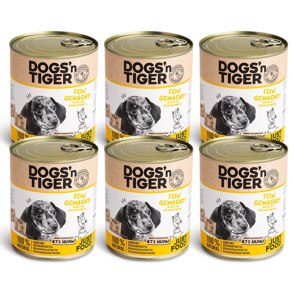 Dogs’n Tiger Junior, Welpen Premium Hundefutter, Nassfutter, Getreidefrei, Fein Gemacht, Huhn & Süßkartoffel