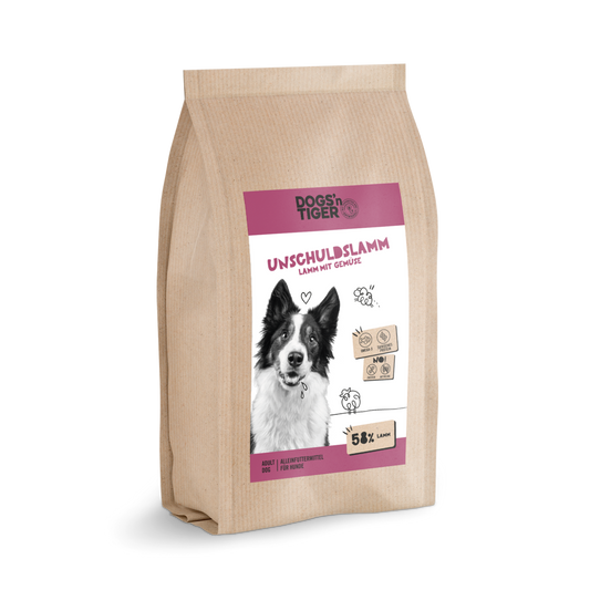 Dogs’n Tiger Adult Premium Hunde Futter, Unschuldslamm, Trockenfutter, Getreidefrei, Lamm & Kräuter