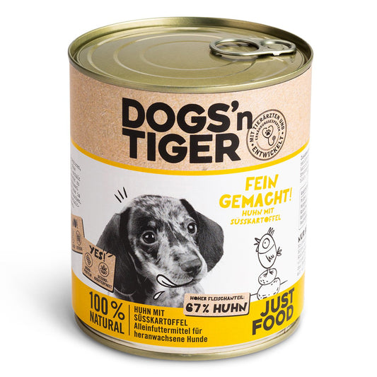 Dogs’n Tiger Junior, Welpen Premium Hundefutter, Nassfutter, Getreidefrei, Fein Gemacht, Huhn & Süßkartoffel