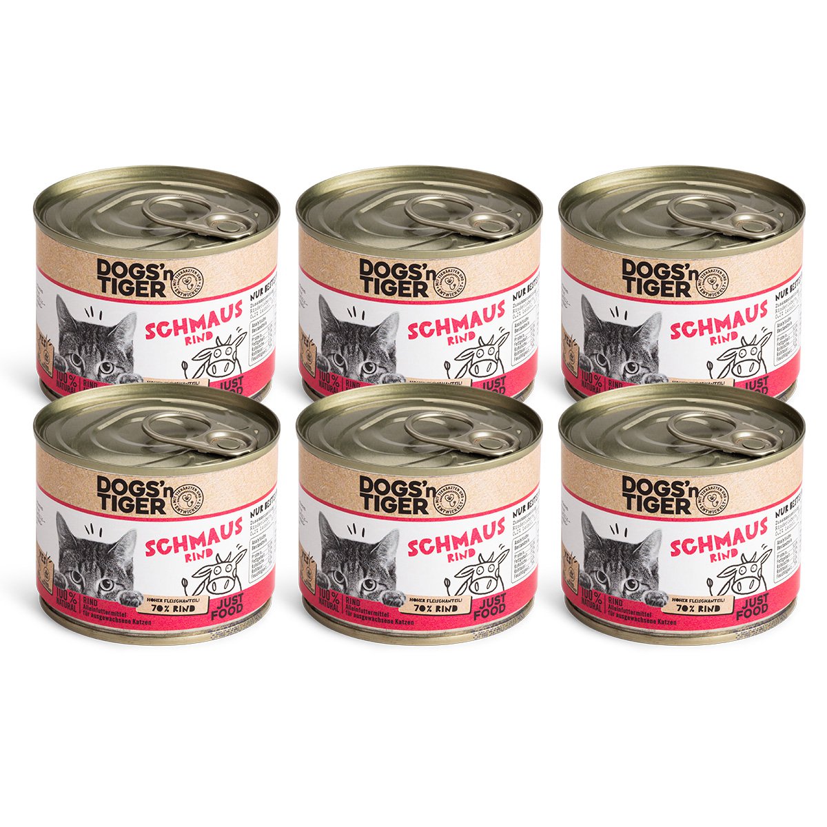 Dogs’n Tiger Adult Premium Katzenfutter Schmaus, Nassfutter, Getreidefrei, Rind
