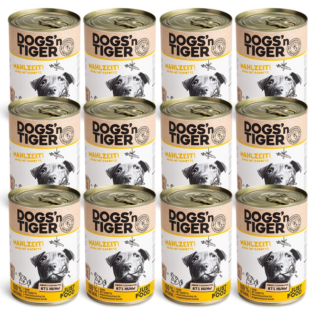 Dogs’n Tiger Adult Premium Hundefutter, Nassfutter, Getreidefrei, Mahlzeit, Huhn & Karotte