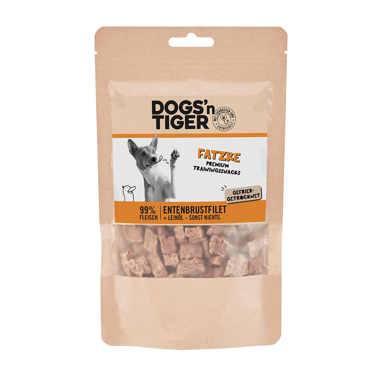 Dogs’n Tiger Adult, Hunde Snacks, Fatzke, Leckerlies, 99% gefriergetrocknetes Entenbrustfilet