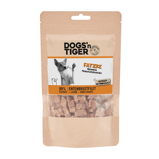 Dogs’n Tiger Adult, Hunde Snacks, Fatzke, Leckerlies, 99% gefriergetrocknetes Entenbrustfilet