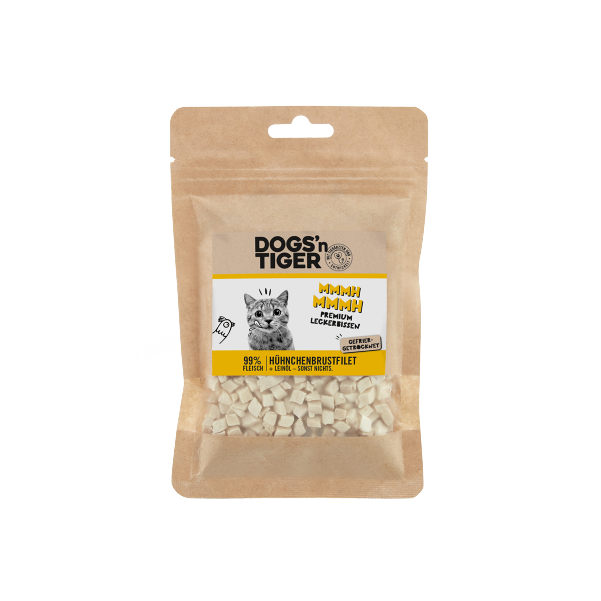 Dogs’n Tiger Adult Katzen Snacks Mmmh mmmh, Leckerlies, 99% gefriergetrocknetes Hühnchenbrustfilet