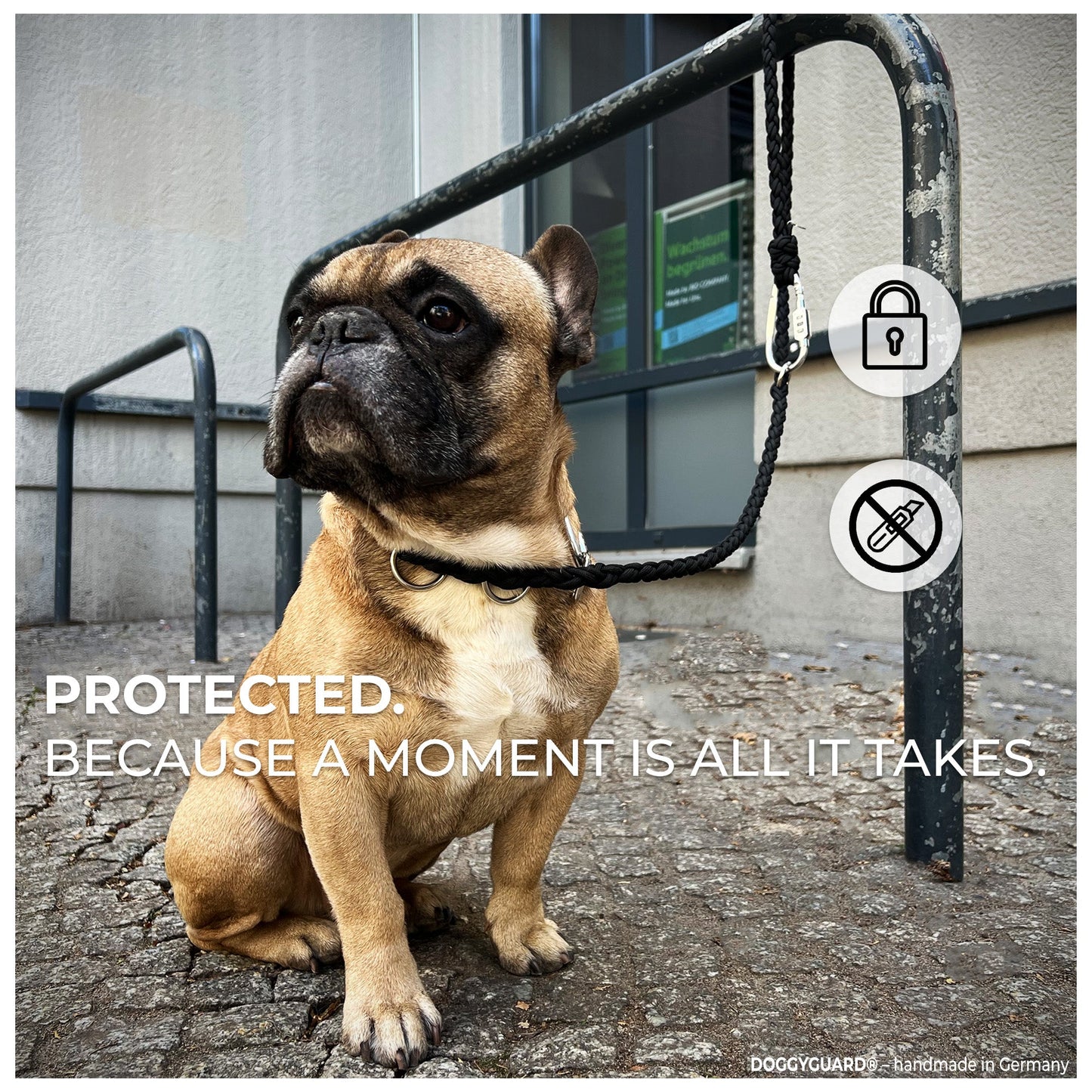 Anti-Diebstahl Hundeleine - Abschließbar, Schnittfest durch Stahlseil-Kern & Handgemacht - DOGGYGUARD®