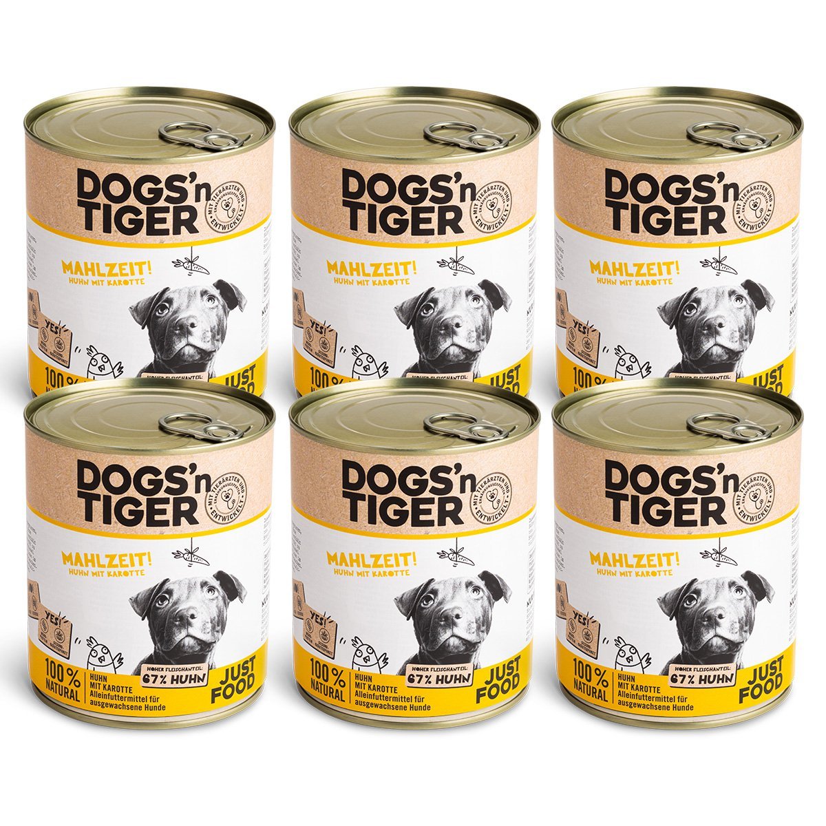Dogs’n Tiger Adult Premium Hundefutter, Nassfutter, Getreidefrei, Mahlzeit, Huhn & Karotte