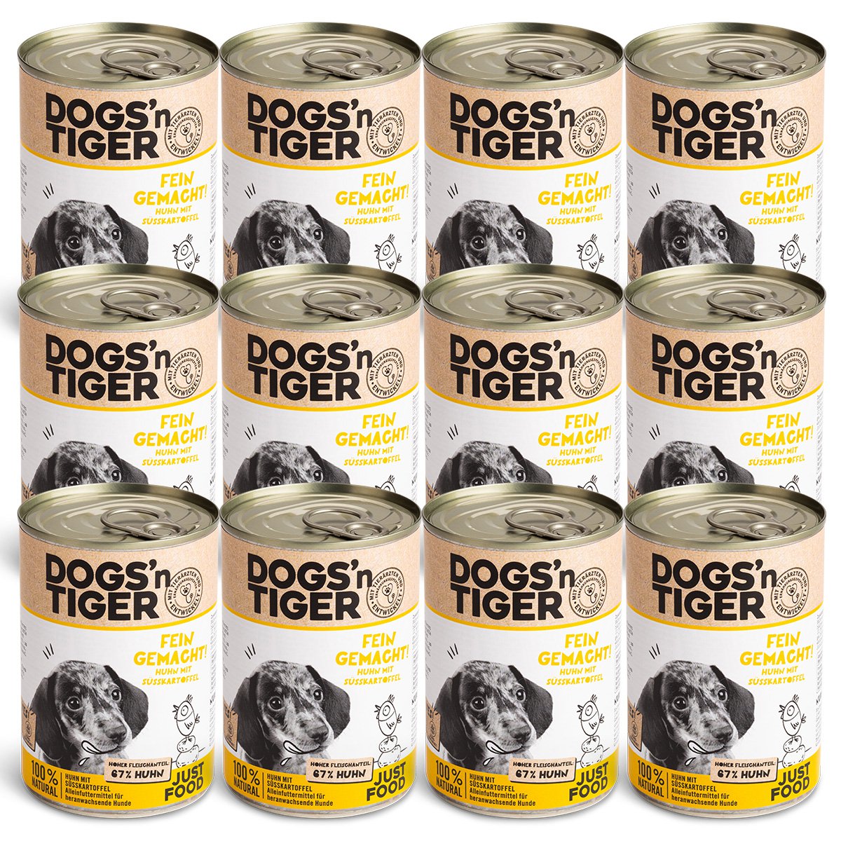 Dogs’n Tiger Junior, Welpen Premium Hundefutter, Nassfutter, Getreidefrei, Fein Gemacht, Huhn & Süßkartoffel