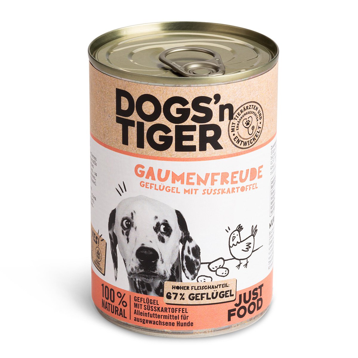 Dogs’n Tiger Adult Premium Hundefutter, Nassfutter, Getreidefrei, Gaumenfreude, Geflügel & Süßkartoffel