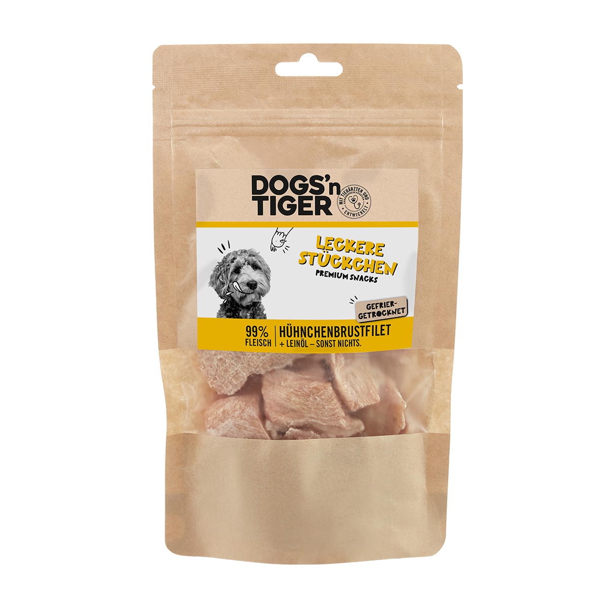 Dogs’n Tiger Adult, Hunde Snacks, Leckere Stückchen, Leckerlies, 99% gefriergetrocknetes Hühnchenbrustfilet