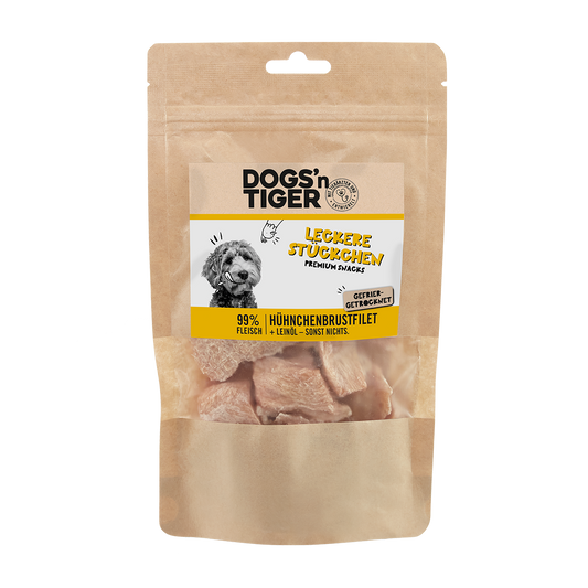Dogs’n Tiger Adult, Hunde Snacks, Leckere Stückchen, Leckerlies, 99% gefriergetrocknetes Hühnchenbrustfilet