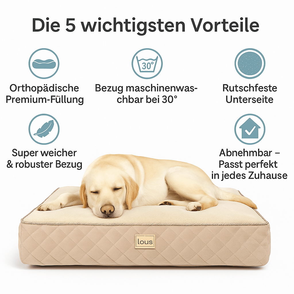 Lou's Premium Orthopädisches Hundekissen mit abnehmbarem waschbarem Bezug